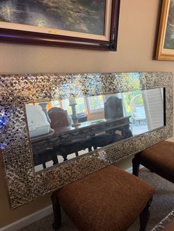 Large 6 ft Mosaic Statement Mirror (60” x 30”) - Geometric Cube Border