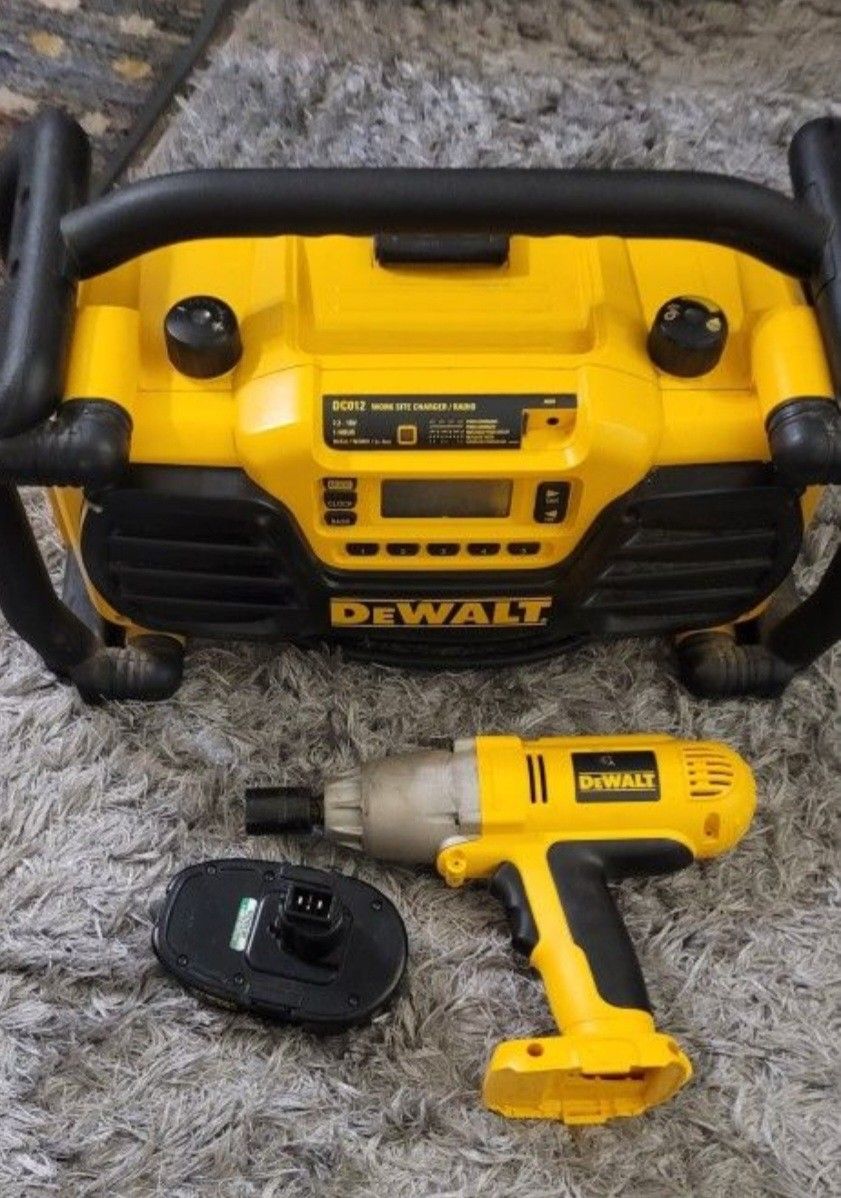 Dewalt Radio With Charger and Impact 18v DW059H with battery (it works, but I am not sure how good it is). In good condition.