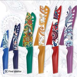 Store
Astercook Paisley Pattern Knife Set with Cover, Dishwasher Safe Colorful Knives with 6 Knife Sheath, German Stainless Steel Rainbow Knife Set