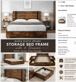 Queen Rustic Brown Storage Bed Frame with 4 Drawers WITH Mattress and topper