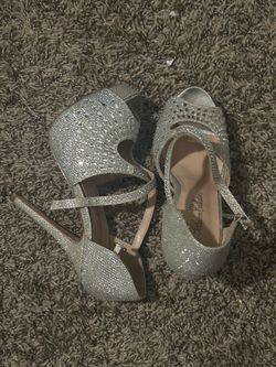 Silver Glitter Dress Heels - Size 6