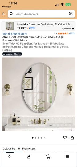 ANYHI Oval Frameless Wall Mirrors 34x23 Inch