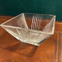 Tiffany & Co Italy Metropolis Crystal Cut Glass 4” Square Bowl
