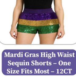 Mardi Gras High Waist Sequin Shorts - One Size Fits Most - 