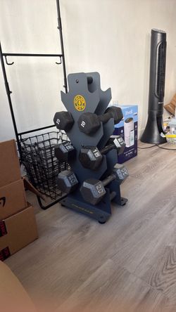 Weight Rack and 3 pairs of dumbbells