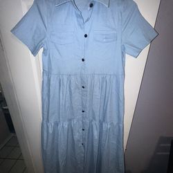 Brand  New Size (Medium) Light Blue Button Up Pocket Dress 