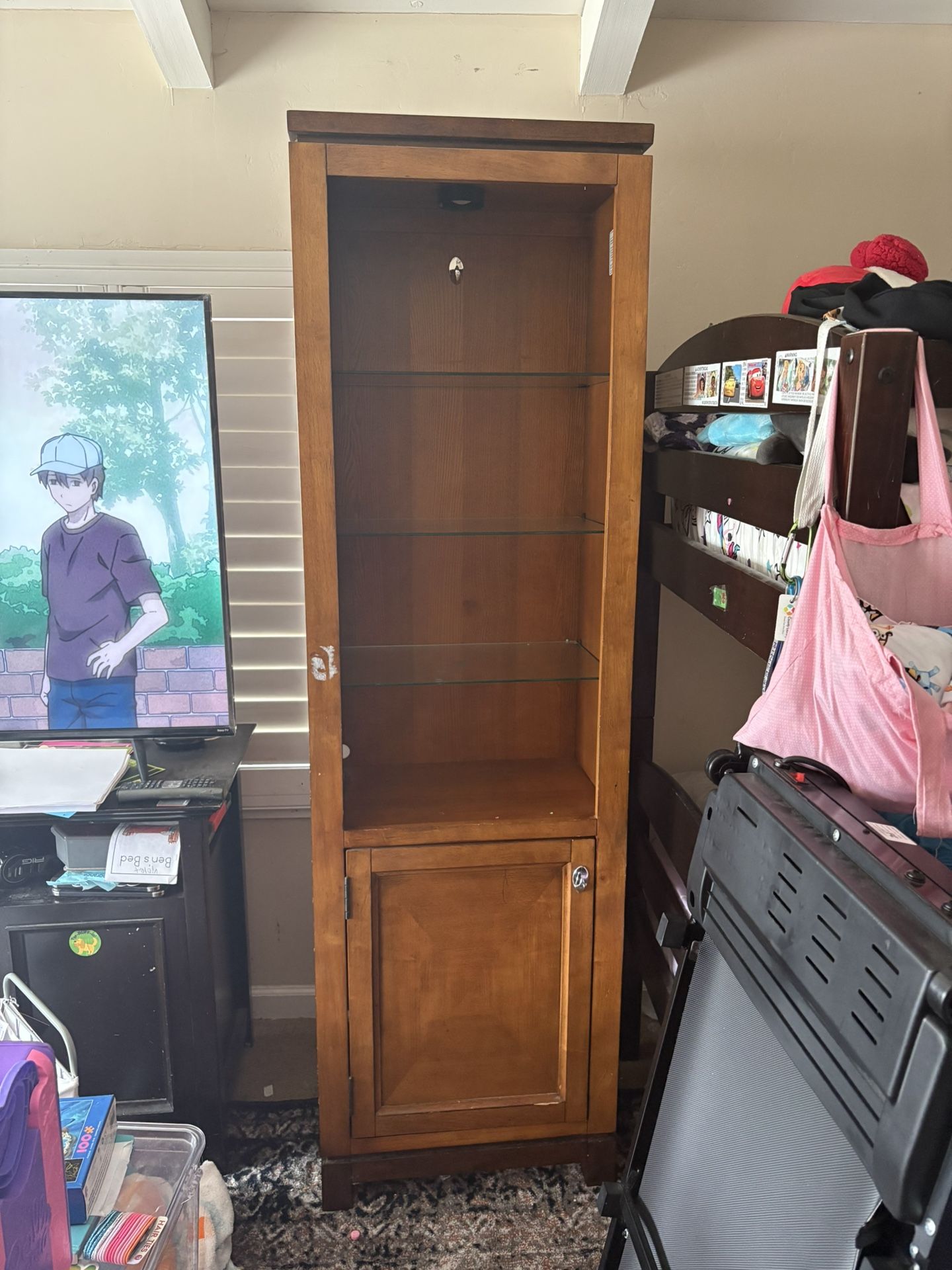 Free Used Wooden Bookshelf With Glass Slats (2)