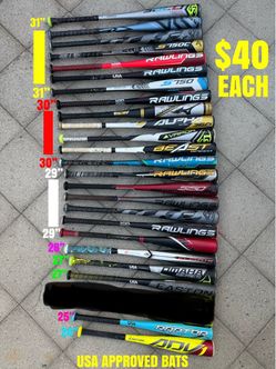 Baseball bats USA approved sizes are shown in the pictures have more equipment available