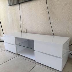 TV Console With Drawers , Glass Shelf And Open Compartment 