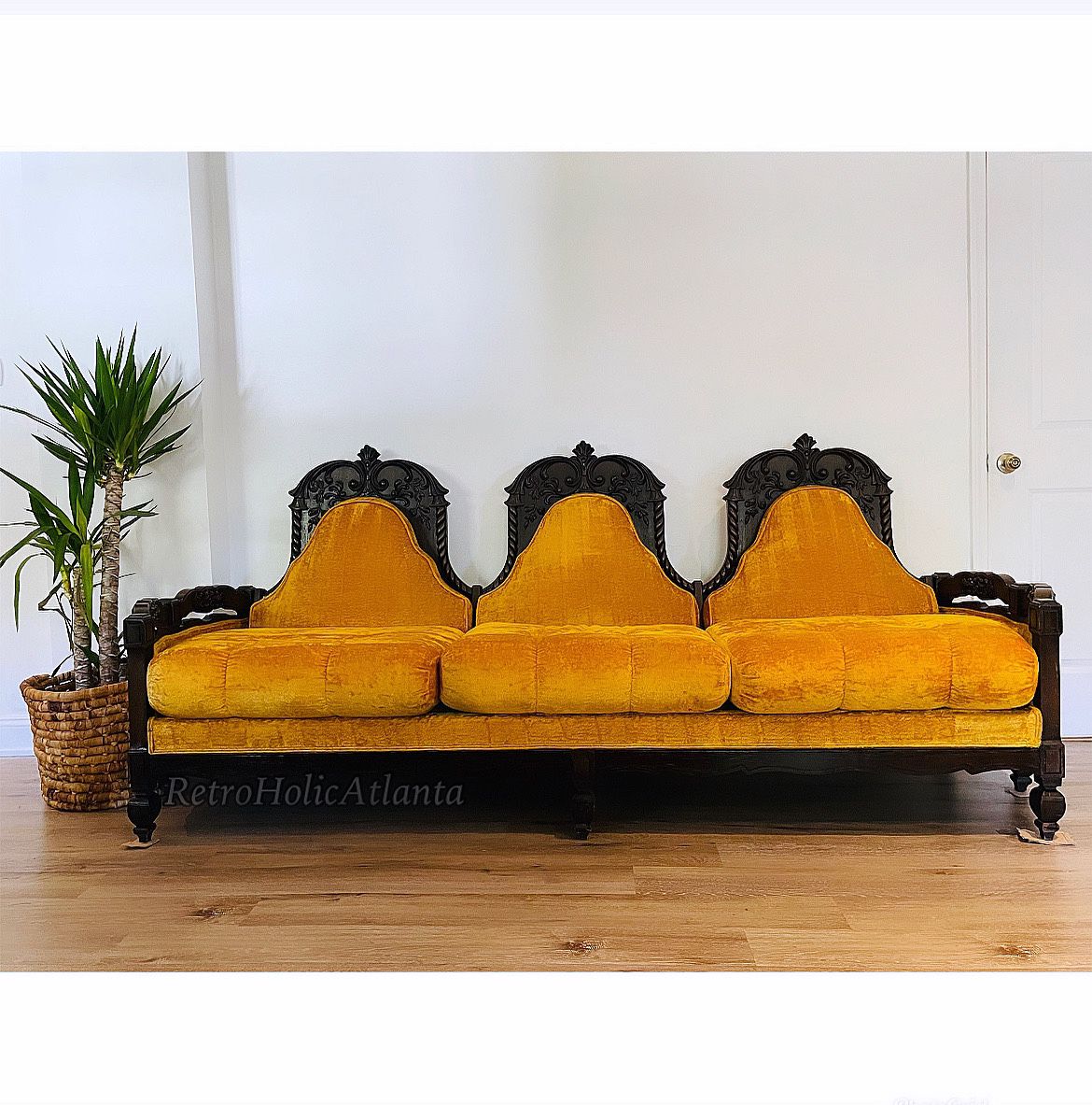 Adrian Pearsall Mid century Velvet  yellow Spanish Throne Sofa Louis xv French provincial sofa