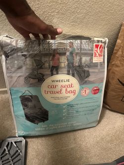 Wheelie travel car seat bag and car seat