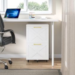 🏷️ Brand New Halitaa Farmhouse 2-Drawer Mobile File Cabinet (White)