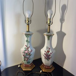 Pair of Early 20th Century Famille Rose Porcelain Lamps antique
