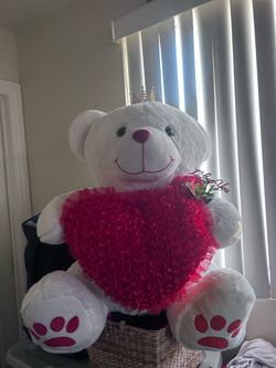 Brand new white heart filled bear