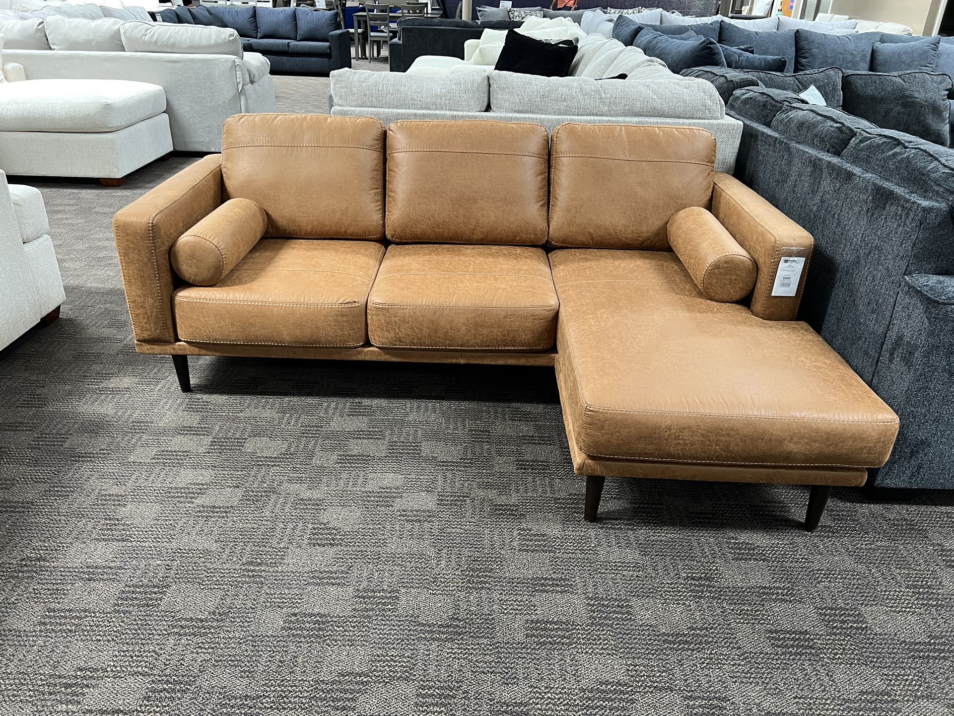 Modern Tan Camel Sectional Chaise