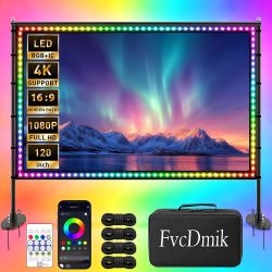 Brand new in box 120 inch Outdoor Projection Screen with Stand, Smart RGB+IC Strip Light, 4K 16:9 Wrinkle Wind Resistant Movie Screen, Foldable Portab