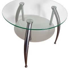 Two tempered glass end tables with 3 metal legs