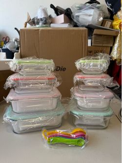 PooDie 8 Pack Glass Food Storage Containers with Lids