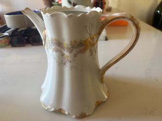 Antique French Haviland & Co Limoges Porcelain Pitcher with Gold Trim
