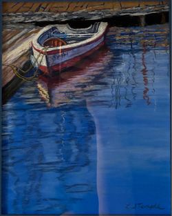 Original Pastel Art - L.S. Temple - Small Boat Wood Dock - Frame 15.5x18.5”