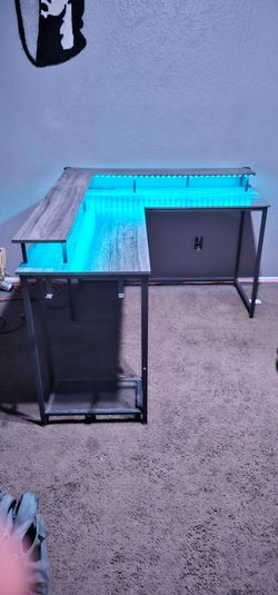 L-Shaped Gaming Desk with LED Lights