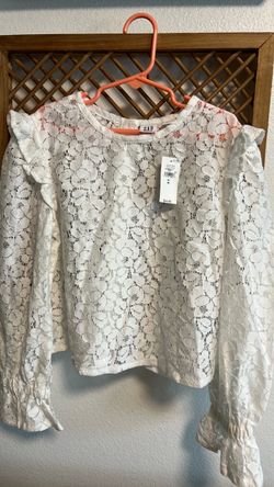 GAP Kids White Floral Lace Ruffle Blouse