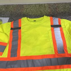 Crew Neck Long Sleeve Safety Tee with Chest Pocket