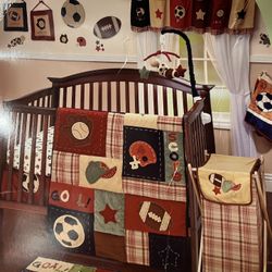 Cute Sports Crib Set!!! Hamper Included!!! $20!