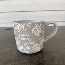 Threshold “You’re Doing Great” Statement Gray Coffee Mug With Floral Motif Large