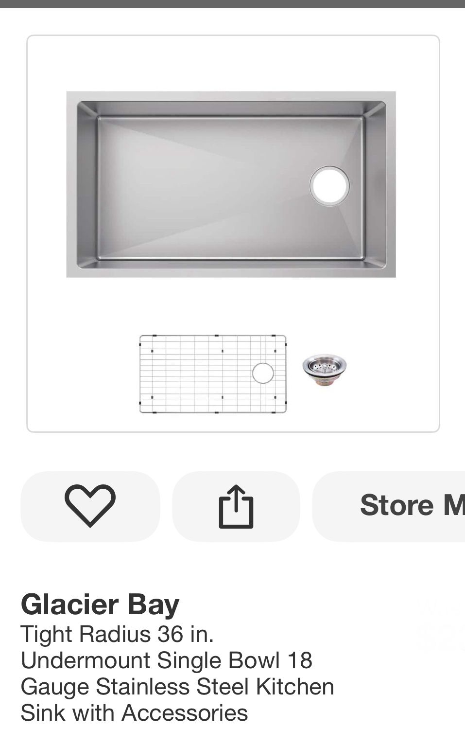 Glacier Bay Tight Radius 36” Kitchen Sink