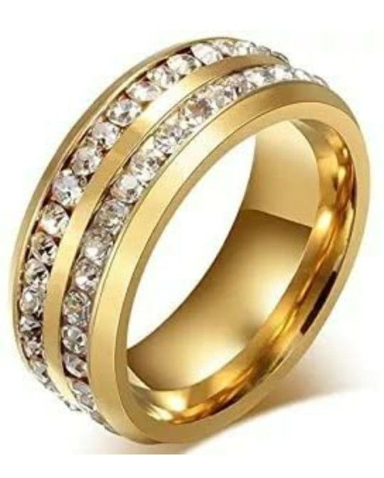 Size 13  Mens And Womens  Fashion Wedding Ring  Double Rows Rhinestones Titanium