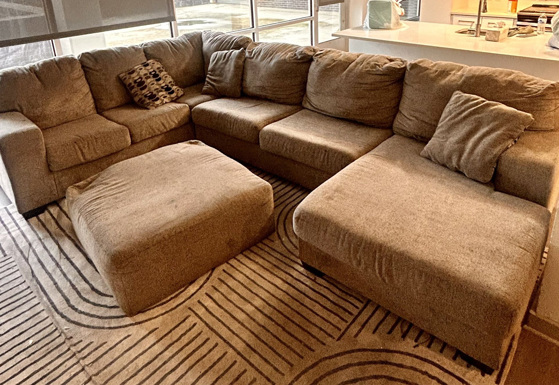 Large Grey Sectional Sofa Set with Ottoman