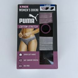 PUMA Women’s 4 Pack Pink Black Gray Bikini Underwear Cotton Stretch Sz Large New