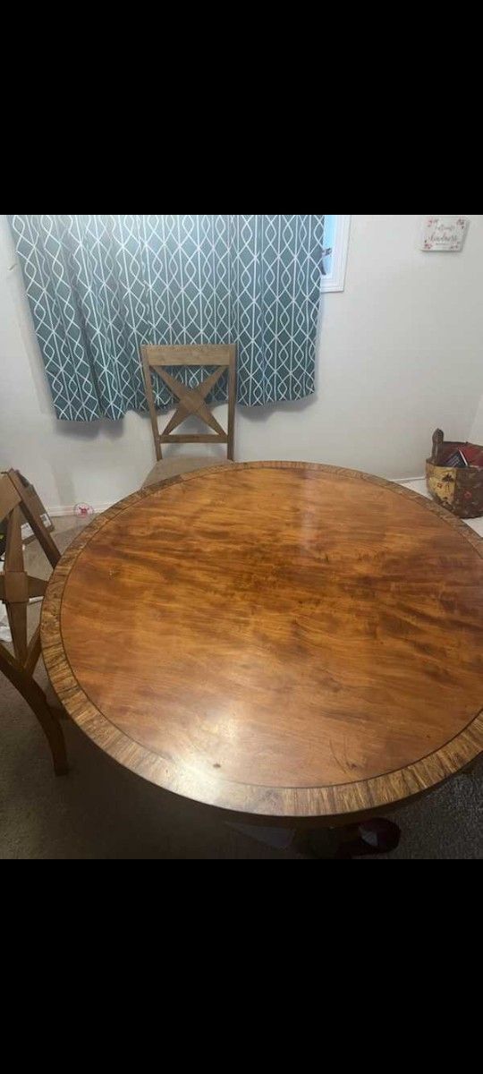 Round Wood Table With 5 Chairs (52 Inch Diameter)