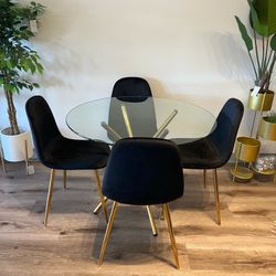 Black Gold Modern Glass Dining Set For 4