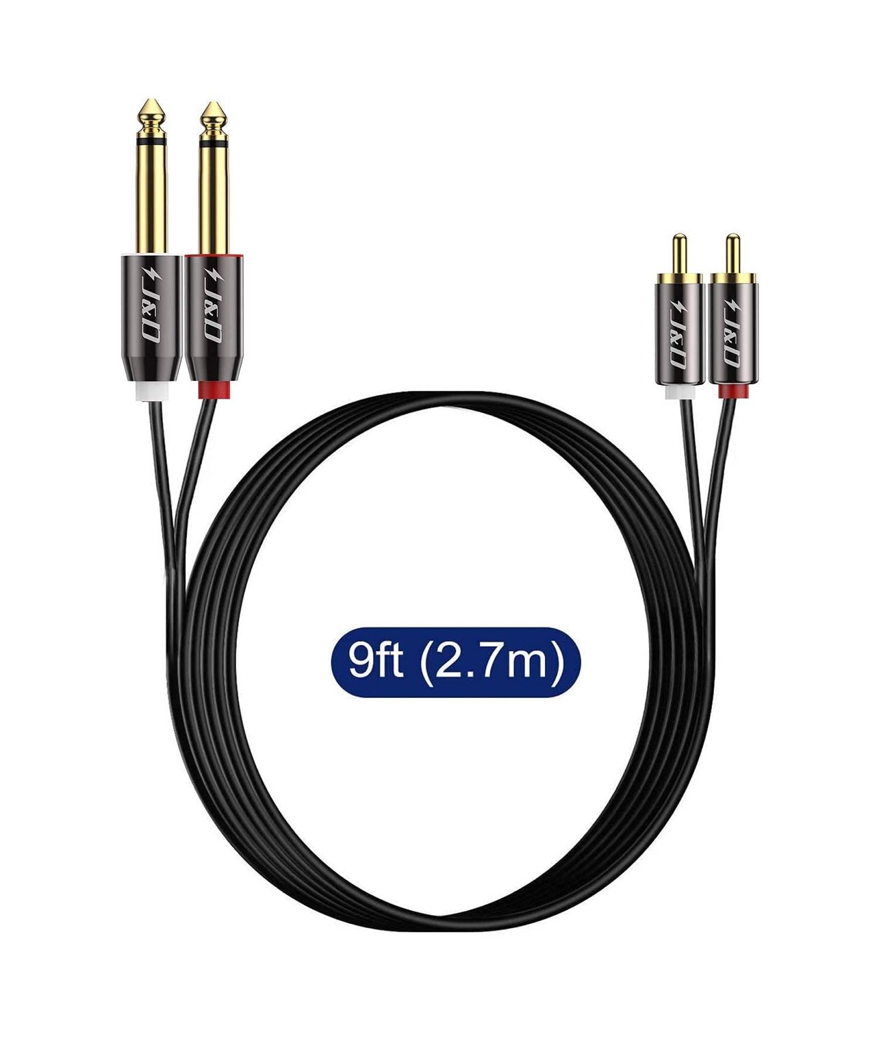 J&D 1/4 to RCA Cable, Gold Plated Copper Shell Heavy Duty 2X6.35mm TS to Dual RCA Stereo Audio Interconnect Cord for AV Receivers, Speakers, Home Audi