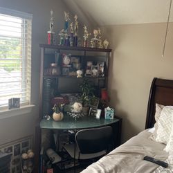 Wooden Corner desk With Glass Top  Shelves