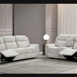 Brand New Super Plush Comfy Reclining Fabric Sofa Loveseat Set