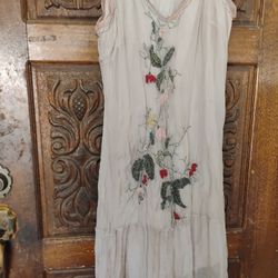 Vintage Midi Embroidery And Lace Flapper Dress Women's Small