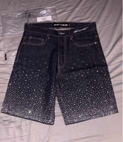 Sp5der Dark Wash Rhinestone Denim Shorts