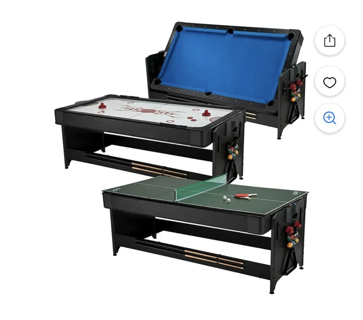 Fat Cat Original 3 in 1 Air Hockey, Billiards, & Table Tennis Game Table, Blue