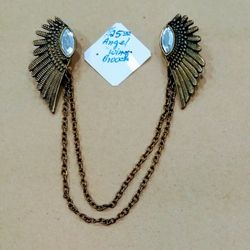 Retro Double Angel Wings Rhinestones Hanging Chain Lapel Pin Shirt Collar Accessories Brooch