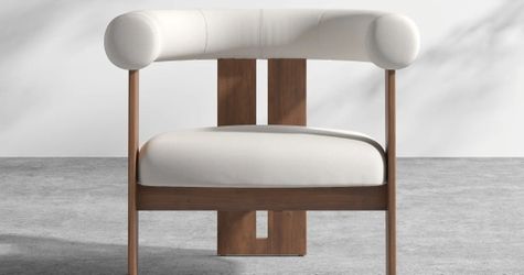 New in Box Rove Concepts Tola Outdoor Lounge Chair - Walnut Acacia & Cream - Sealed