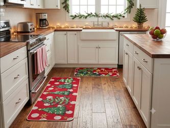 2-Piece Holiday Kitchen Rug Set: Merry Christmas Mat & Runner