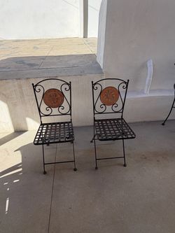 Set of 2 Wrought Iron Folding Patio Chairs