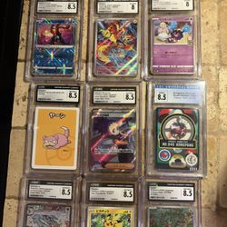 Pokémon CGC Slab Lot (9 Cards) – Pikachu, Greninja EX, Zeraora Art Rare + Vintage Sealdass