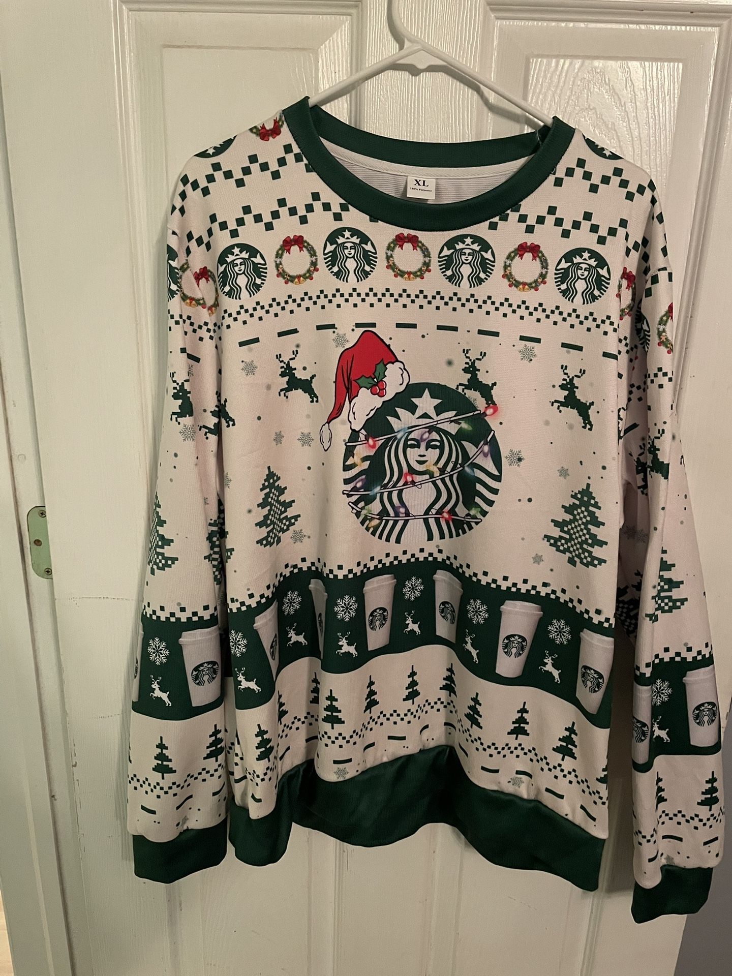 Starbucks Santa Hat Christmas Ugly Sweater Adult XL
