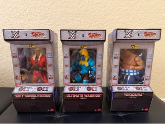 WWE Elite X Street Fighter Series 3 Ultimate Warrior, Dirty Dom, & Yokozuna Lot LEFT STANCE