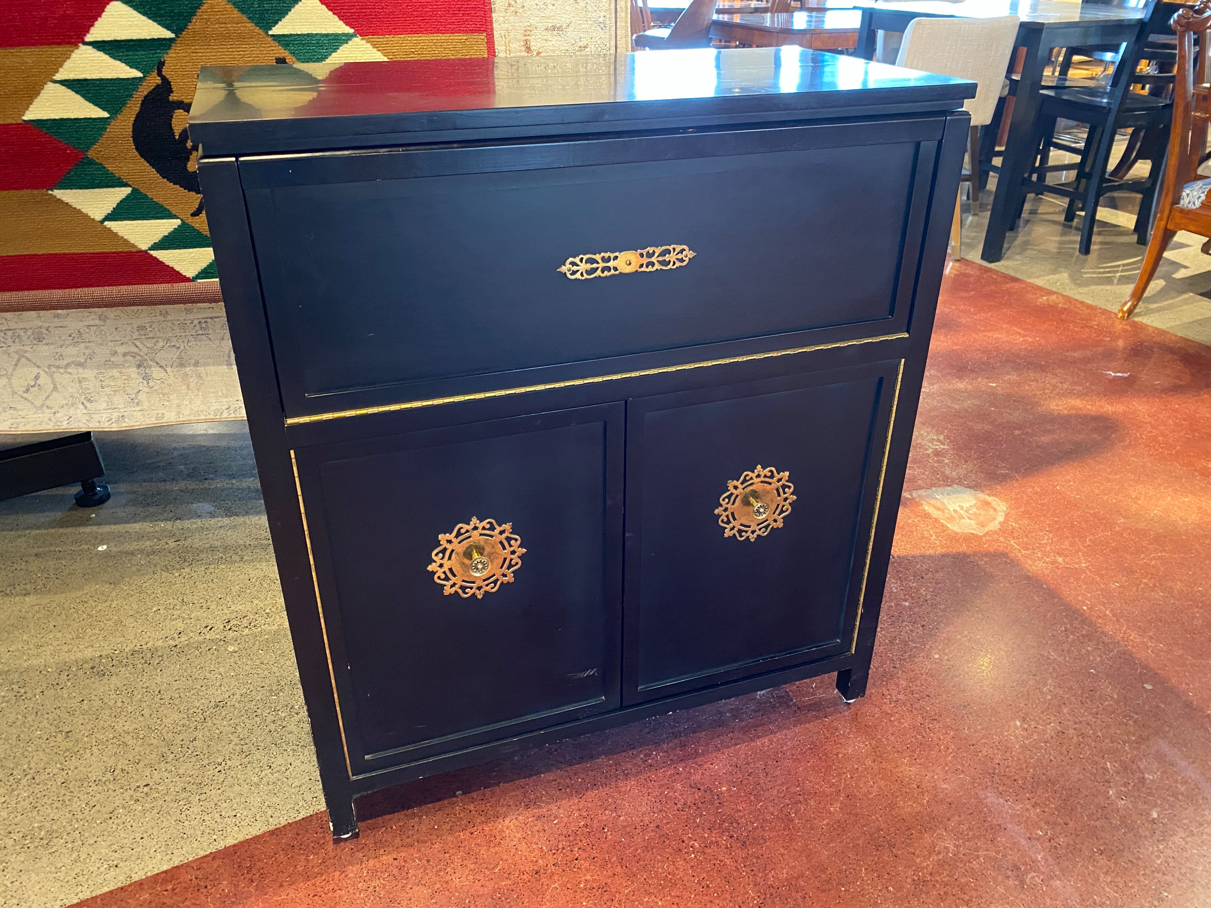 Black Liquor Cabinet with Gold Accents