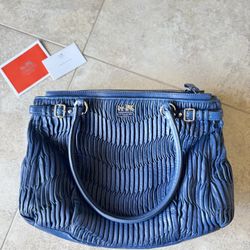 Coach Madison Kara Gathered Leather Purse/Satchel Beautiful Navy Blue Color